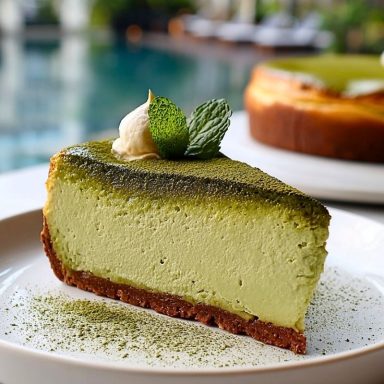 Baked Vanilla Matcha Cheesecake