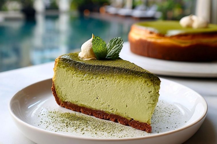 Baked Vanilla Matcha Cheesecake