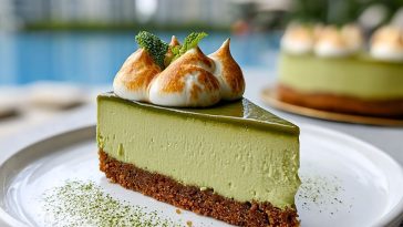 Baked Vanilla Matcha Cheesecake with Basque Twist