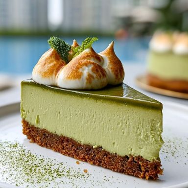 Baked Vanilla Matcha Cheesecake with Basque Twist