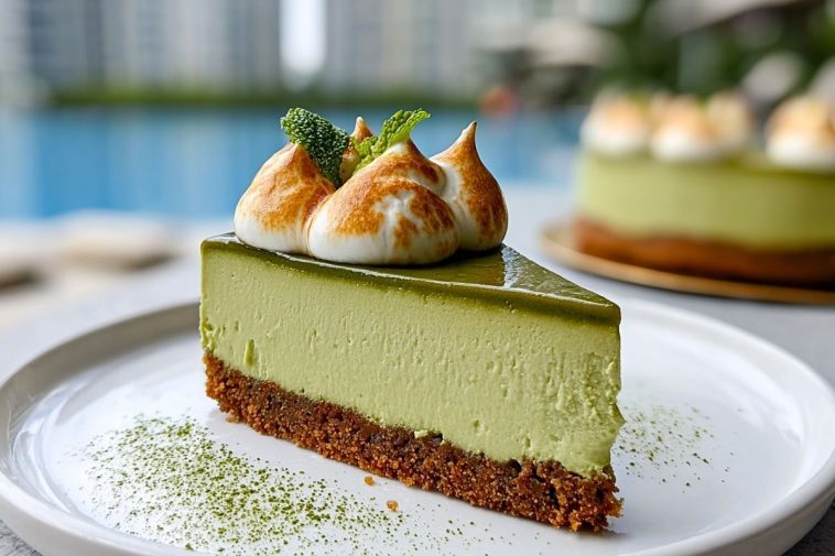 Baked Vanilla Matcha Cheesecake with Basque Twist