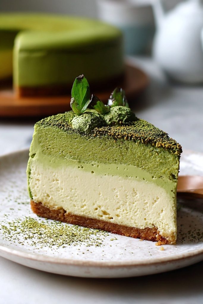Baked Vanilla Matcha Cheesecake with Basque Twist