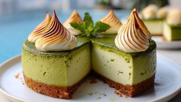 Baked Vanilla Matcha Cheesecake with Basque Twist