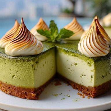 Baked Vanilla Matcha Cheesecake with Basque Twist