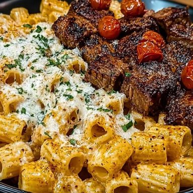 Cajun Steak Cheesy Rigatoni Parmesan
