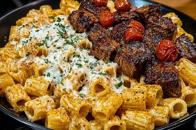 Cajun Steak Cheesy Rigatoni Parmesan