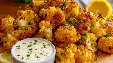 Crispy Baked Cauliflower Bites with Garlic Sauce