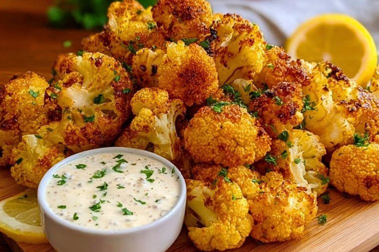 Crispy Baked Cauliflower Bites with Garlic Sauce