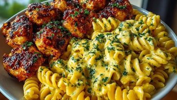 Delicious Garlic Butter Chicken Bites with Spicy Cajun Alfredo Twisted Pasta Recipe