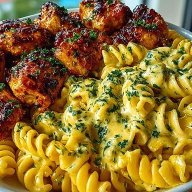Delicious Garlic Butter Chicken Bites with Spicy Cajun Alfredo Twisted Pasta Recipe