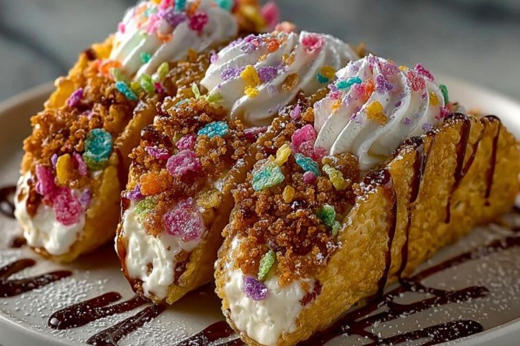 Fruity Pebbles Cheesecake Tacos