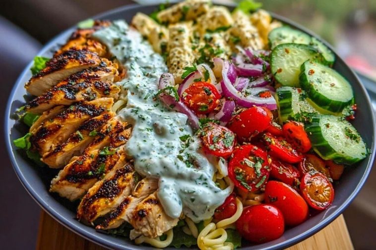 Grilled Chicken Greek Salad with Tzatziki