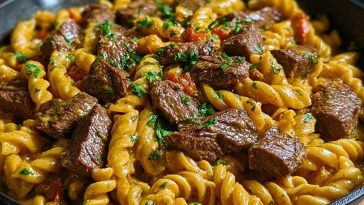 One-Pot Creamy Spicy Garlic Butter Steak & Pasta