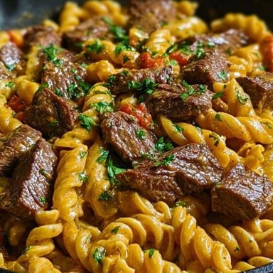 One-Pot Creamy Spicy Garlic Butter Steak & Pasta