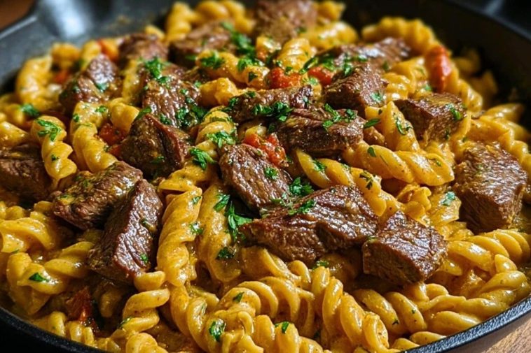 One-Pot Creamy Spicy Garlic Butter Steak & Pasta