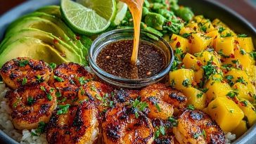 Shrimp and Avocado Bowls with Mango Salsa & Lime-Chili Sauce