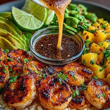 Shrimp and Avocado Bowls with Mango Salsa & Lime-Chili Sauce
