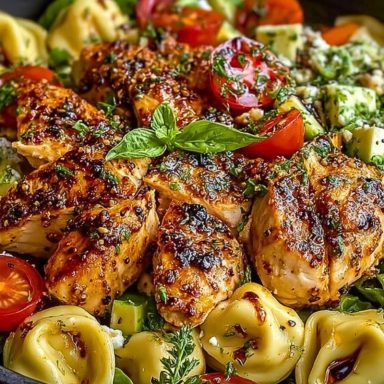 Warm Balsamic Chicken Tortellini Salad