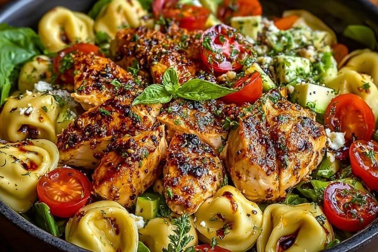 Warm Balsamic Chicken Tortellini Salad