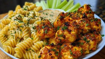 Buffalo Garlic Chicken Bites Recipe with Ranch Cajun Alfredo Twisted Pasta