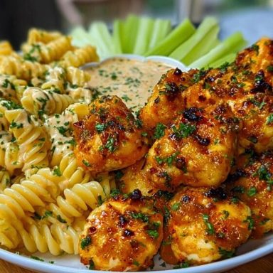 Buffalo Garlic Chicken Bites Recipe with Ranch Cajun Alfredo Twisted Pasta