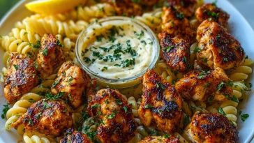 Cajun Chicken Bites with Creamy Garlic Herb Alfredo Twists 1