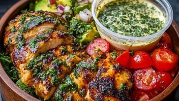 Chimichurri Grilled Chicken Bowl with Garlic Sauce