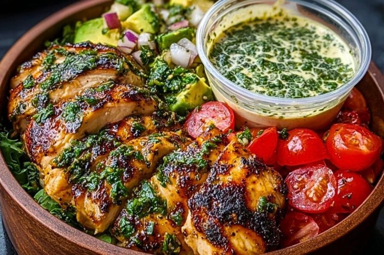 Chimichurri Grilled Chicken Bowl with Garlic Sauce