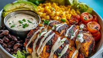 Chipotle Chicken Bowl with Black Beans, Corn, & Creamy Sauce