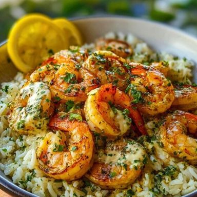 Creamy Garlic Butter Shrimp Bowl with Herb Rice