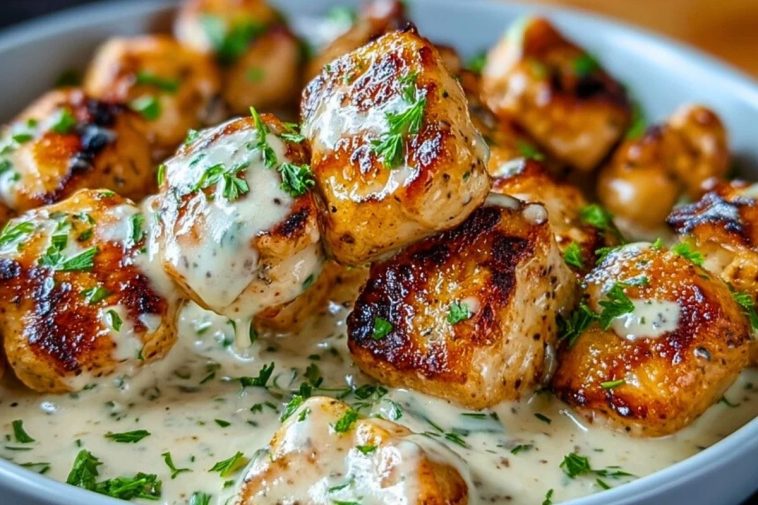 Creamy Garlic Sauce with Grilled Chicken Bites