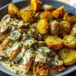 Creamy Mushroom Garlic Chicken Alfredo & Hot Honey Roasted Potatoes 1