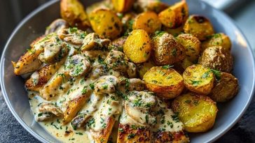 Creamy Mushroom Garlic Chicken Alfredo & Hot Honey Roasted Potatoes 1