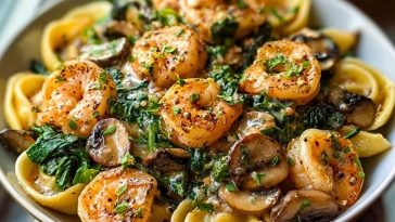 Creamy Spinach Mushroom Shrimp Shells