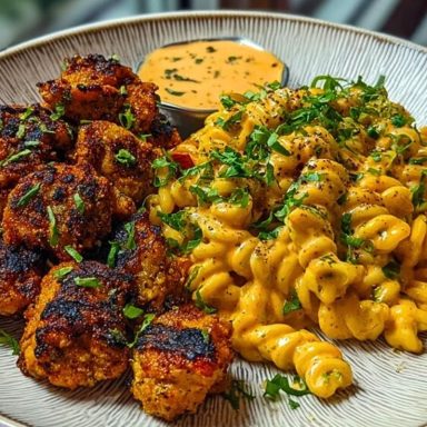 Crispy Chicken Bites & Blackened Cajun Alfredo with Roasted Corn Twists