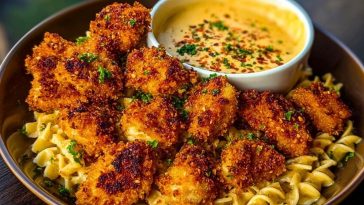 Crispy Parmesan Chicken Bites with Smoky Cajun Alfredo Gemelli Recipe