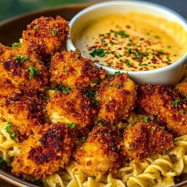Crispy Parmesan Chicken Bites with Smoky Cajun Alfredo Gemelli Recipe