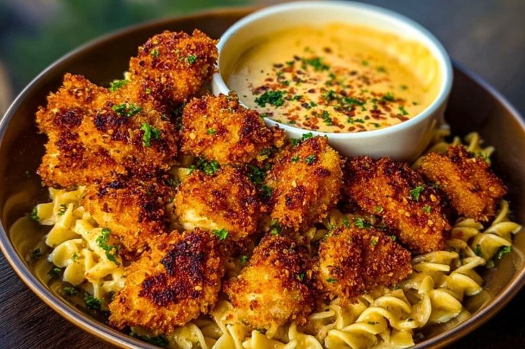 Crispy Parmesan Chicken Bites with Smoky Cajun Alfredo Gemelli Recipe