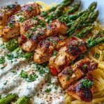 Delicious Greek Chili Chicken Alfredo with Smoked Feta Cream & Crispy Parmesan Asparagus 1