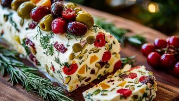 Festive Holiday Antipasto Cream Cheese Log