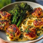 Garlic-Parmesan Chicken Bites with Sun-Dried Tomato Cajun Alfredo & Charred Broccolini