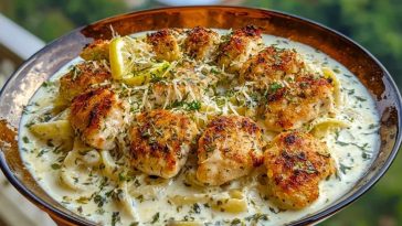 Herbed Chicken Alfredo with Truffle Feta Cream & Crispy Parmesan Leeks