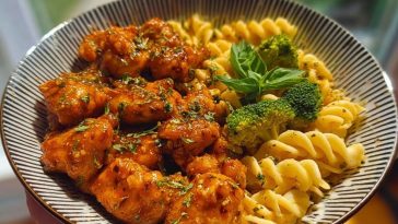 Hot Honey Garlic Chicken Bites & Cajun Alfredo with Crispy Broccoli Twists