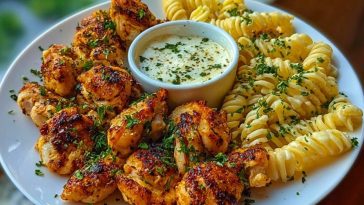 Lemon Cajun Chicken Bites with Creamy Garlic Herb Alfredo Twists