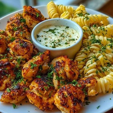 Lemon Cajun Chicken Bites with Creamy Garlic Herb Alfredo Twists