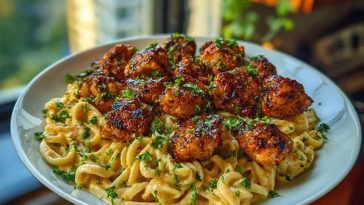 Maple Garlic Chicken Bites with Spicy Cajun Alfredo 1