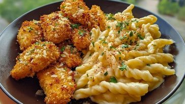 Parmesan Crusted Chicken Bites & Smoked Cajun Alfredo Gemelli
