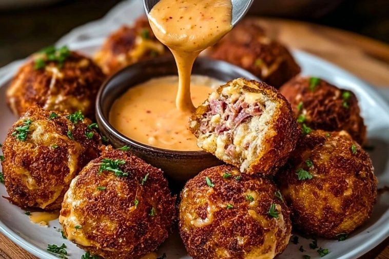 Reuben Balls with Spicy Thousand Island Dipping Sauce