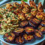 Spicy Whipped Feta Chicken Alfredo with Crispy Eggplant Wedges & Chili Oil Drizzle