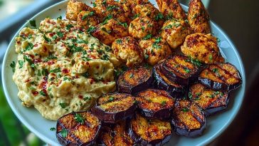 Spicy Whipped Feta Chicken Alfredo with Crispy Eggplant Wedges & Chili Oil Drizzle